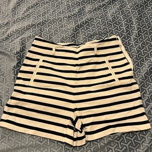 Zara Black and Cream Striped High Waist Shorts